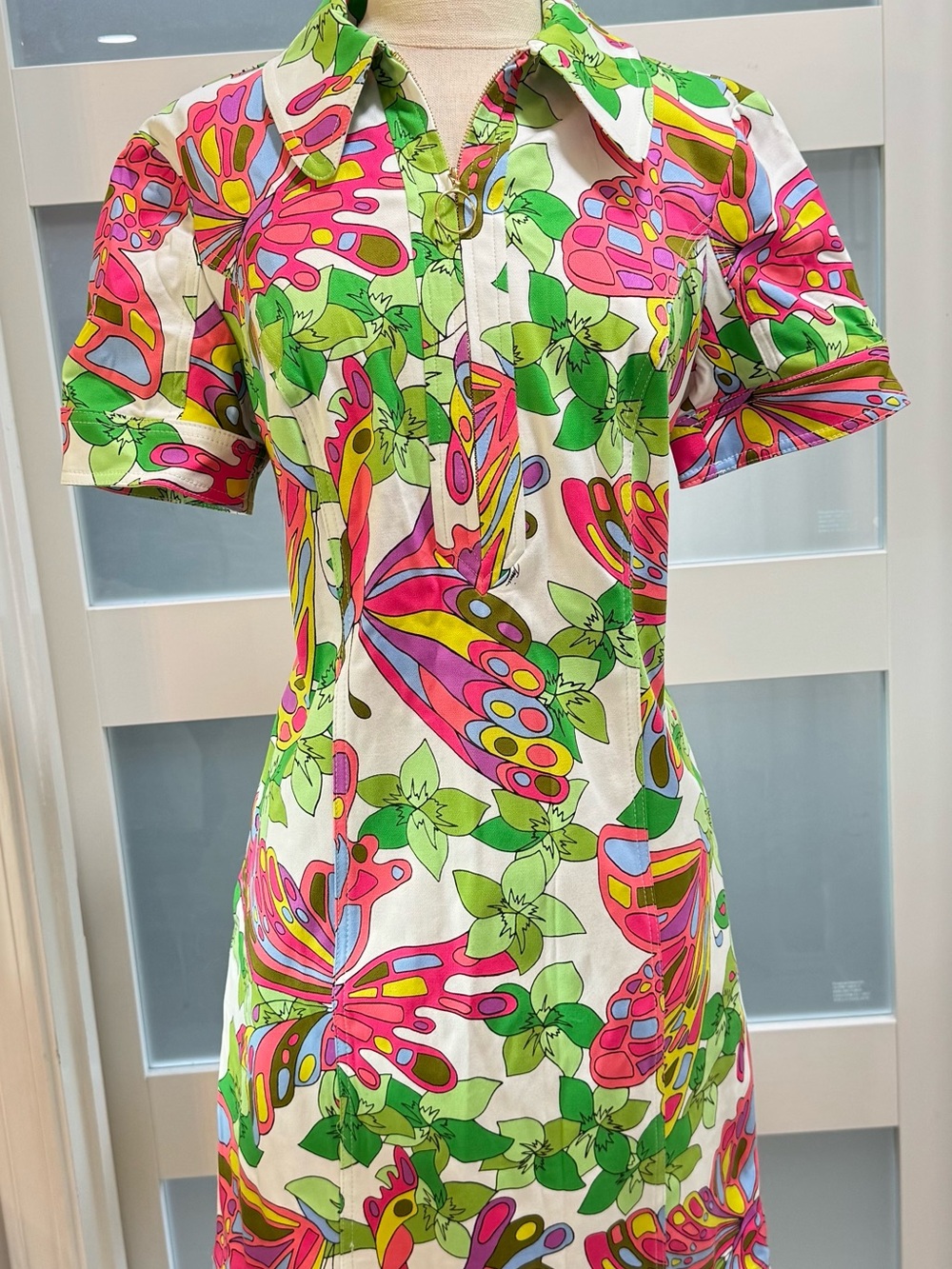 Trina Turk Charm Dress Multicolor Butterfly Floral Zip Mini Dress Size 8 NEW